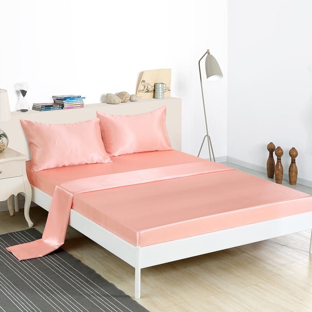 Satin Silk Elastic Fitted Sheet Bed Linen Cover Bedding Set Mattress