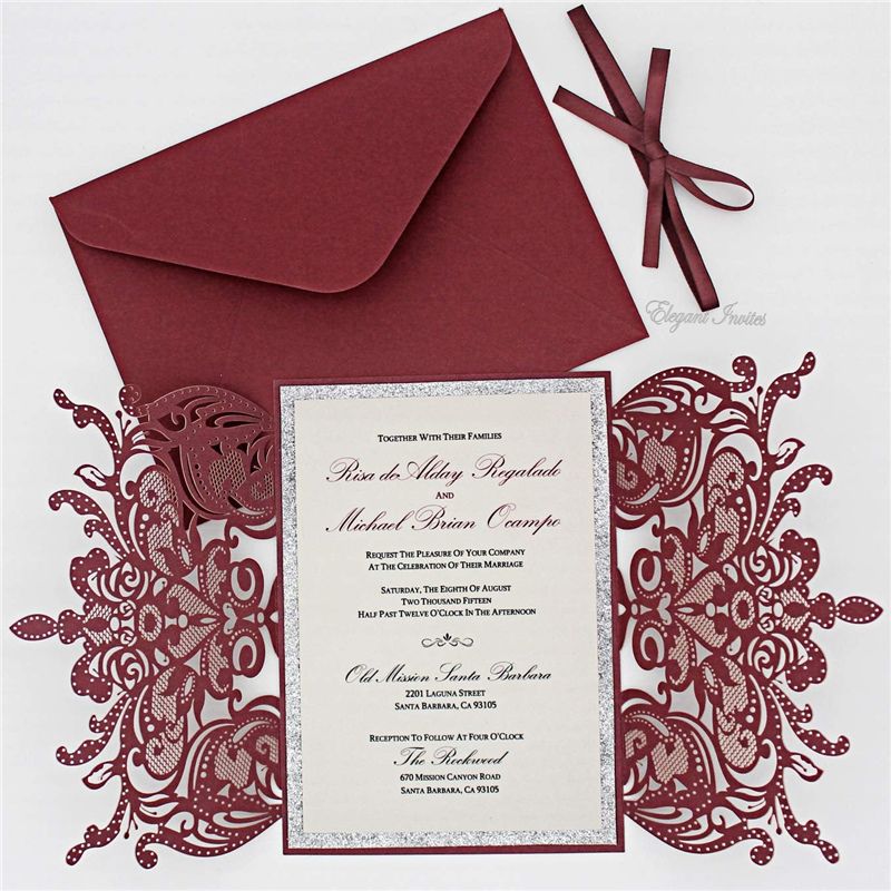Acheter Europeenne Haut De Gamme Bourgogne Invitation De Mariage Carte Personnaliser Imprimer Laser Floral Paillete Engagement Bapteme Invitations Livraison Gratuite De 1 23 Du Elegantinvites Dhgate Com