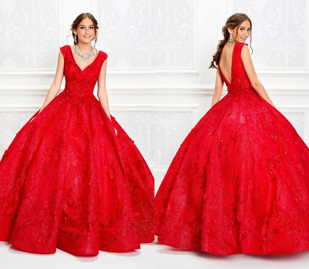 deep red ball gown