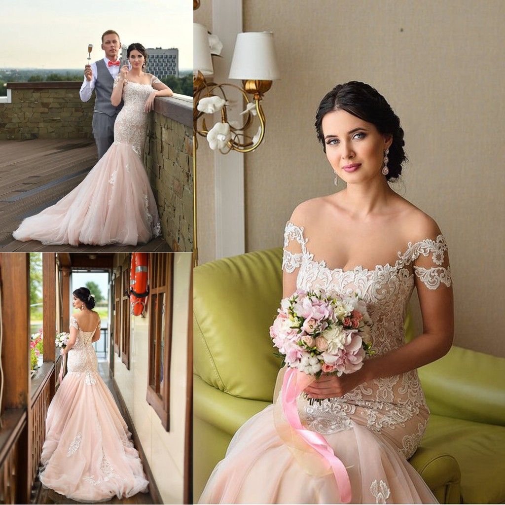 blush fishtail wedding dress