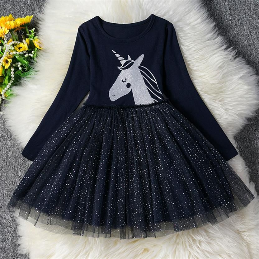3-8 Años Vestido de Niñas Vestidos de Manga Larga Niños Unicornio Vestidos de Fiesta Vestidos 3-8 Años Vestido de Niñas Vestidos de Manga Larga Niños Unicornio Vestidos de Fiesta Vestidos