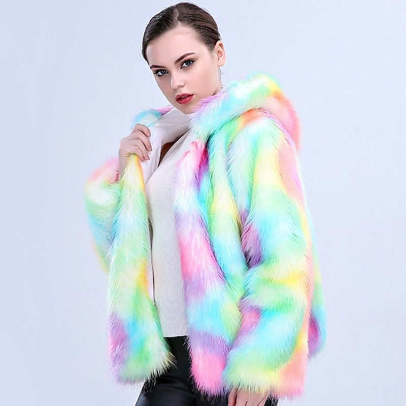 rainbow fuzzy jacket
