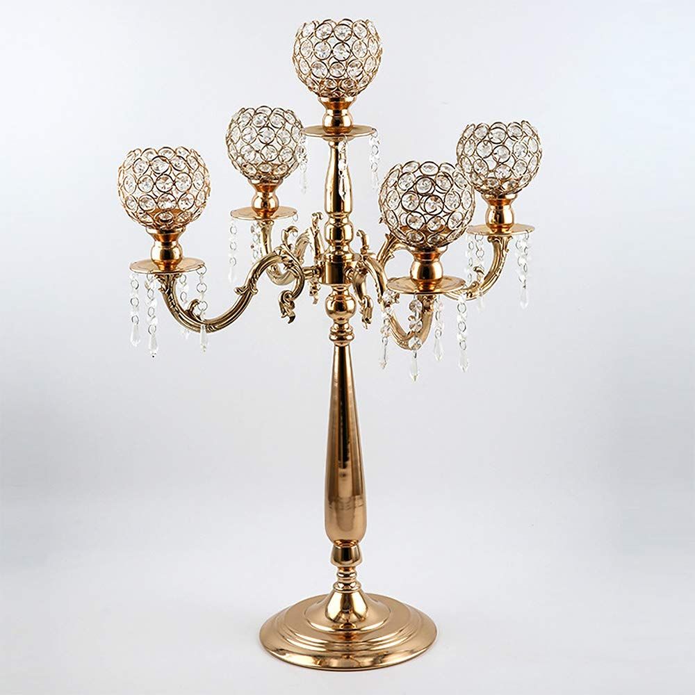 Centros De Con Candelabros De Cristal Dorado De 3 Brazos Centros De Con Candelabros De Cristal Dorado De 3 Brazos