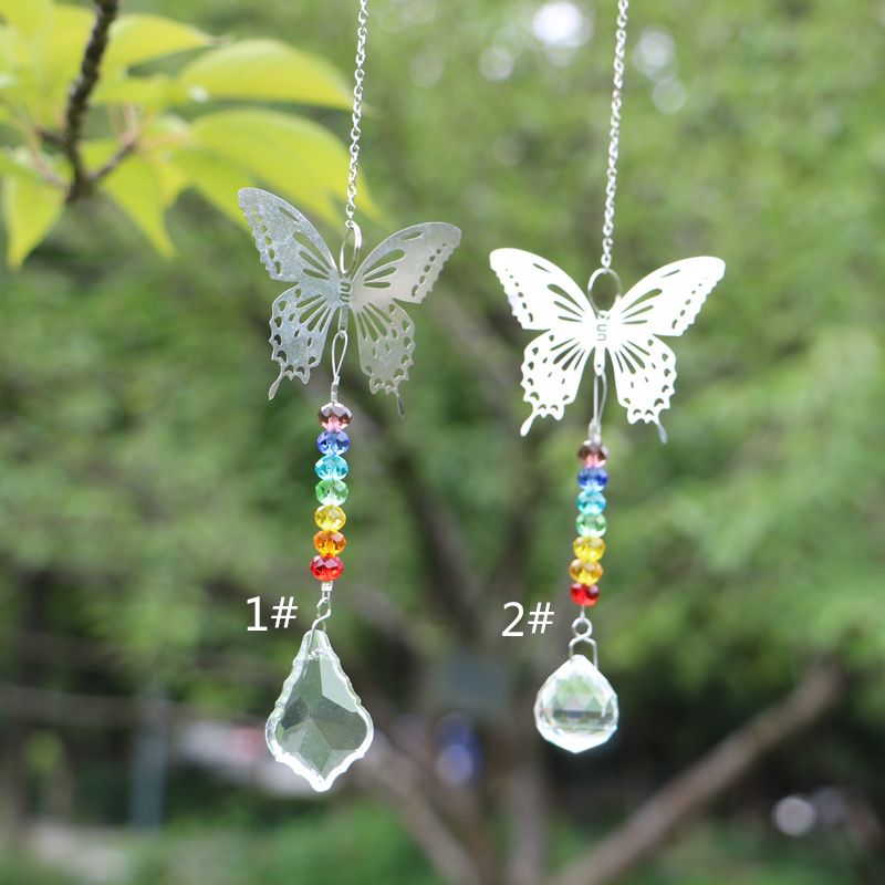 Blue Butterfly Crystal Suncatcher Ball Prism Hanging Drop Pendant Feng Shui 30MM