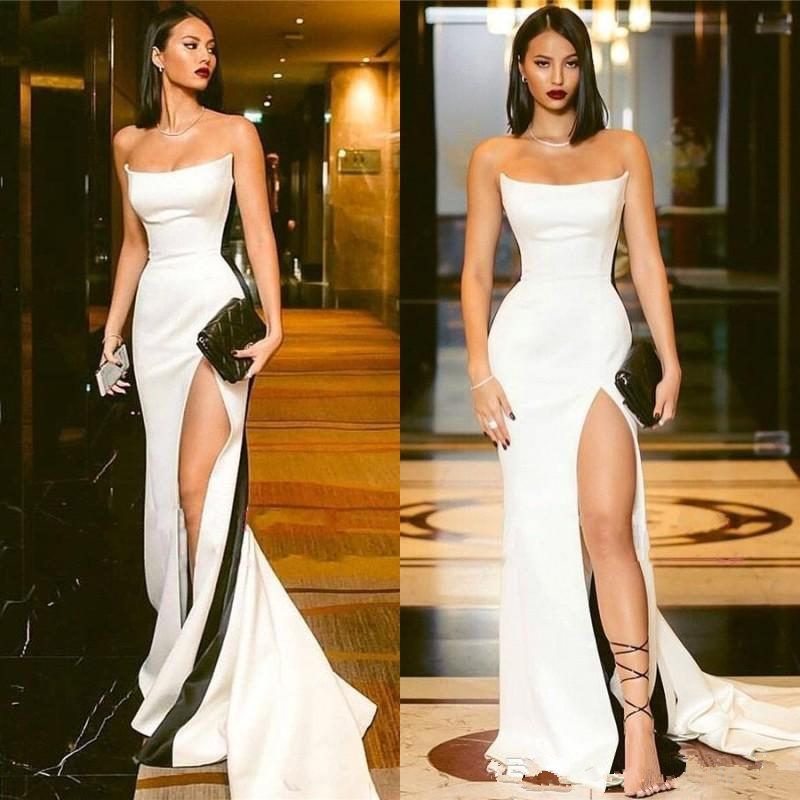 2020 atractivo blanco Negro sin tirantes de la sirena Vestidos fiesta la vaina vestido de noche 2020 atractivo blanco Negro sin tirantes de la sirena Vestidos fiesta la vaina vestido de noche