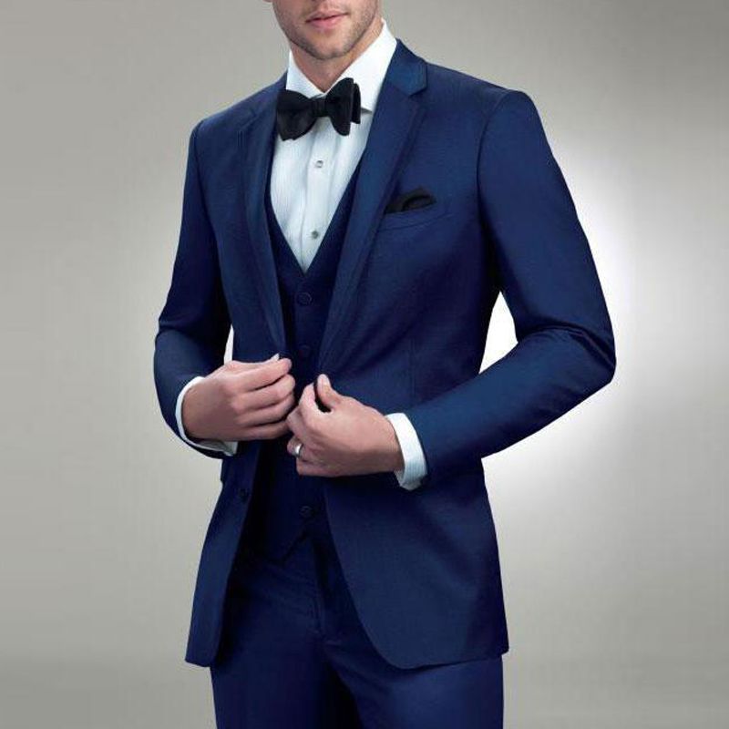 Acheter Bleu Marine Homme Costume Pour Le Marié De Mariage Coquille Revers Slim Fit Trois Pièce Hommes Costumes De Mariée Smokings Veste Pantalon