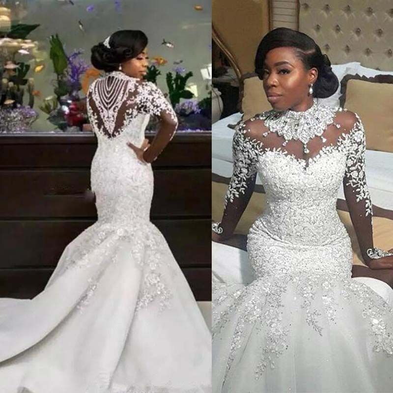 plus size mermaid wedding dress with lace sleeves