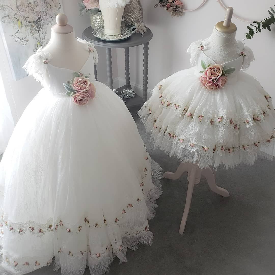 Vestidos románticos de boho chic de encaje para niña de flores 2019 Diseñadora hermana Conjunto Vestido Vestidos románticos de boho chic de encaje para niña de flores 2019 Diseñadora hermana Conjunto Vestido