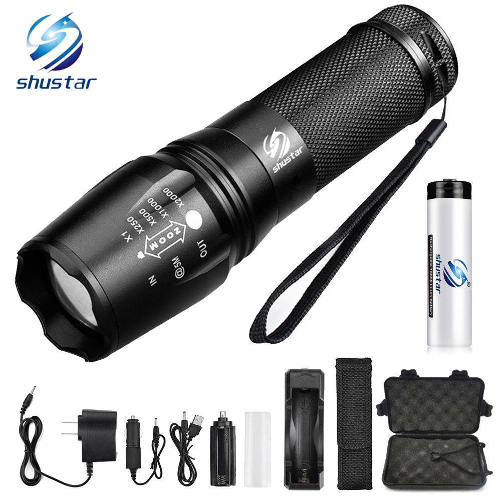 Tactical 18650 Flashlight LED High Powered 5 Modes Zoomable Aluminum Torch Lamp