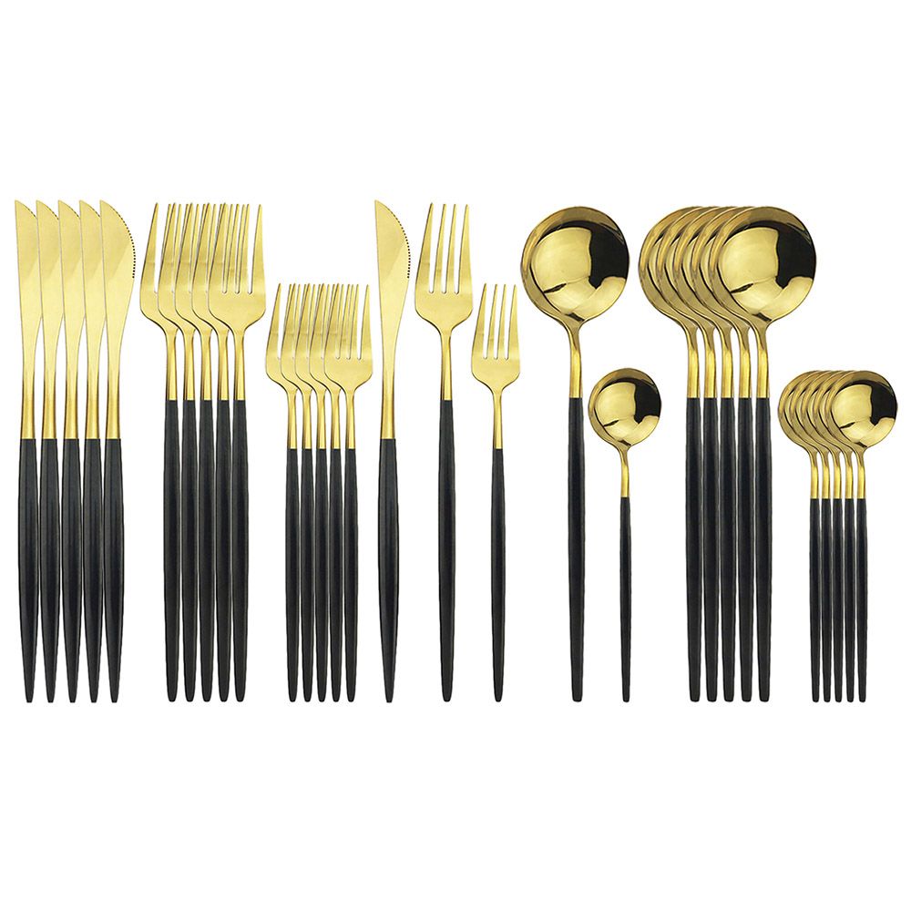 Black Gold Cutlery Set Stainless Steel Dinnerware Set Knife Dessert Tea