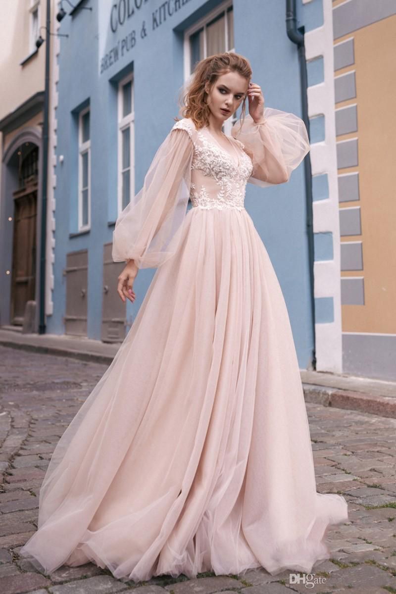 Beach Blush Pink Wedding Dresses Long 
