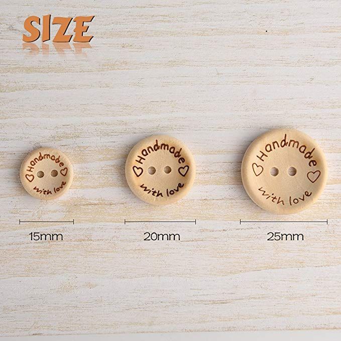 Wooden Button Handmade with Love Natural Round Shape Craft Buttons for Sewing Scrapbooking DIY Handmade Ornament 15mm 20mm 150 Pieces