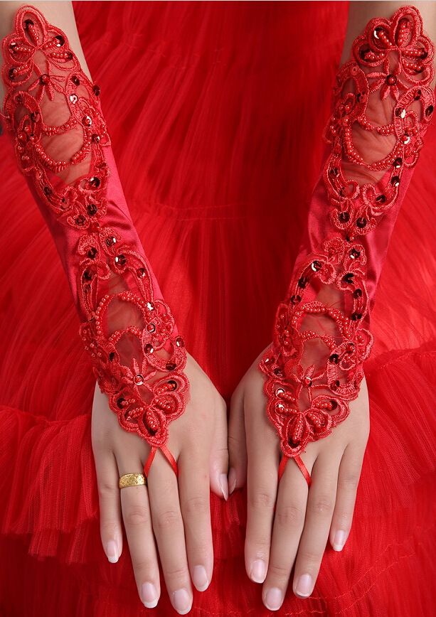 red bridal gloves