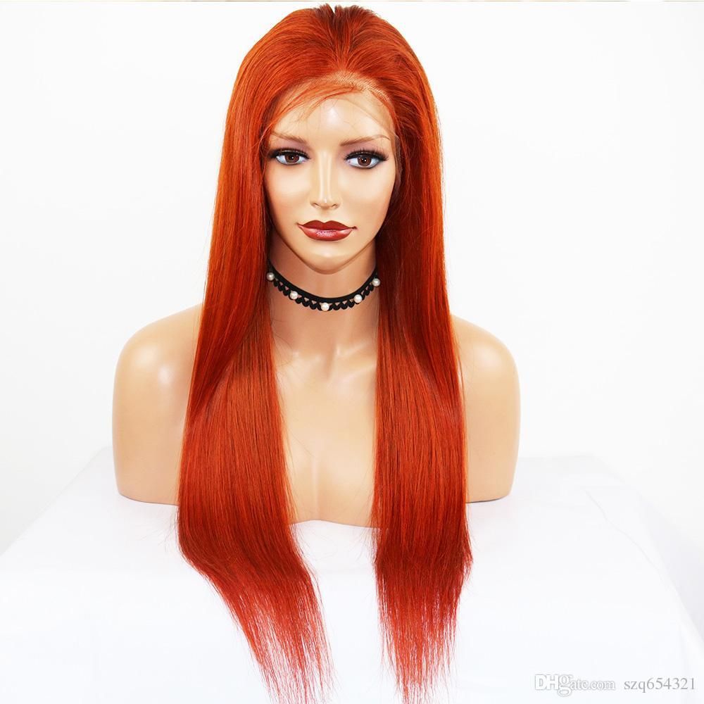 360 Lace Frontal Wig Orange Red Straight Lace Front Human Hair