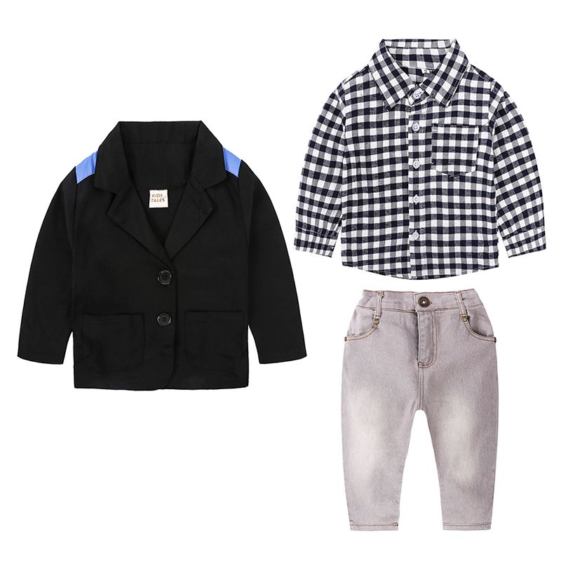 chemise 3pcs enfants bébé garçon gentleman manteau jeans Pantalon Vêtements Tenues Ensemble
