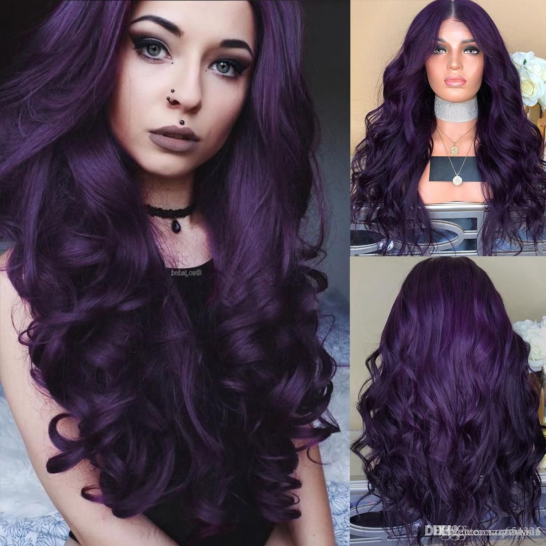 Hair Wig Long Curly Dark Purple Black Heat Resistant Synthetic