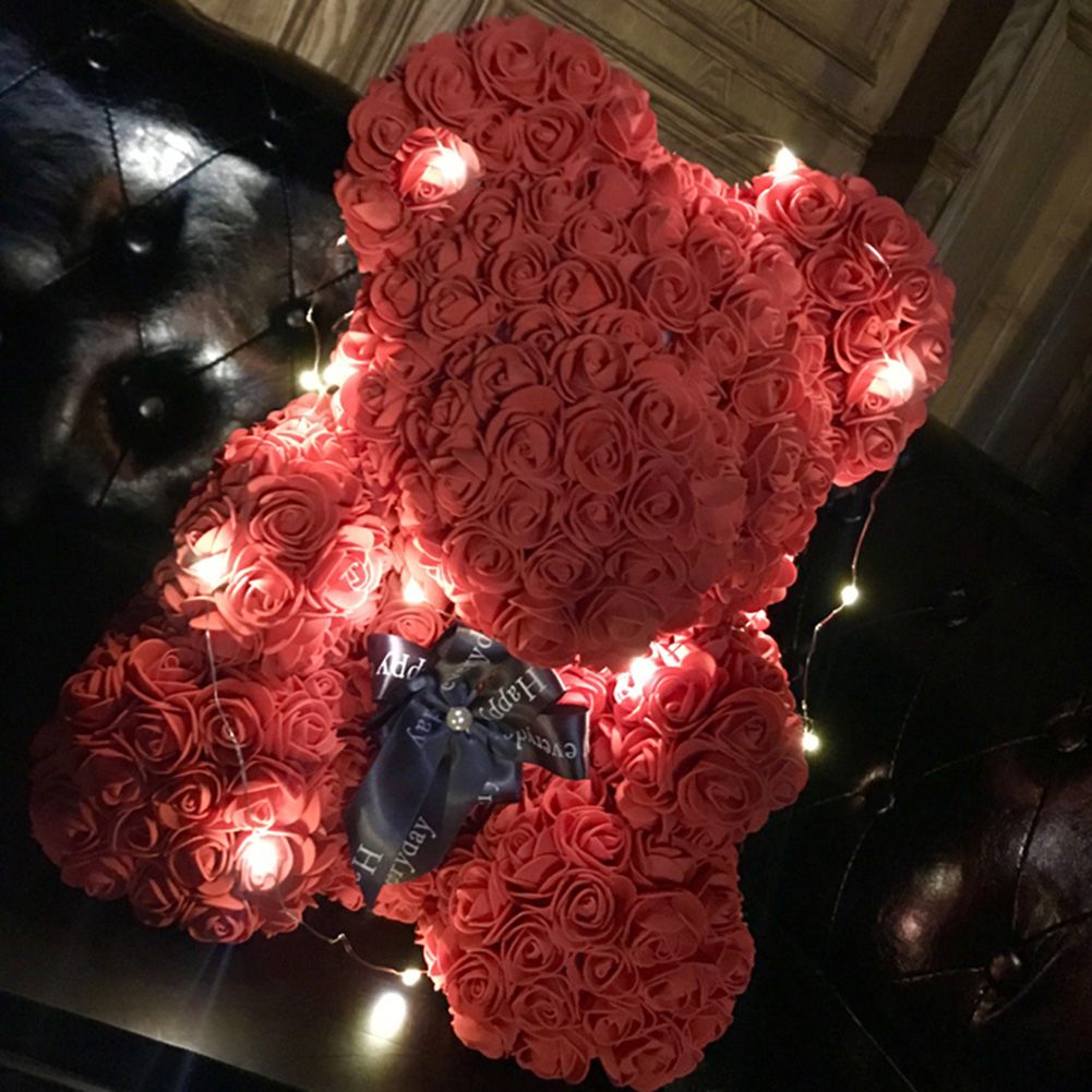 rose bear with lights
