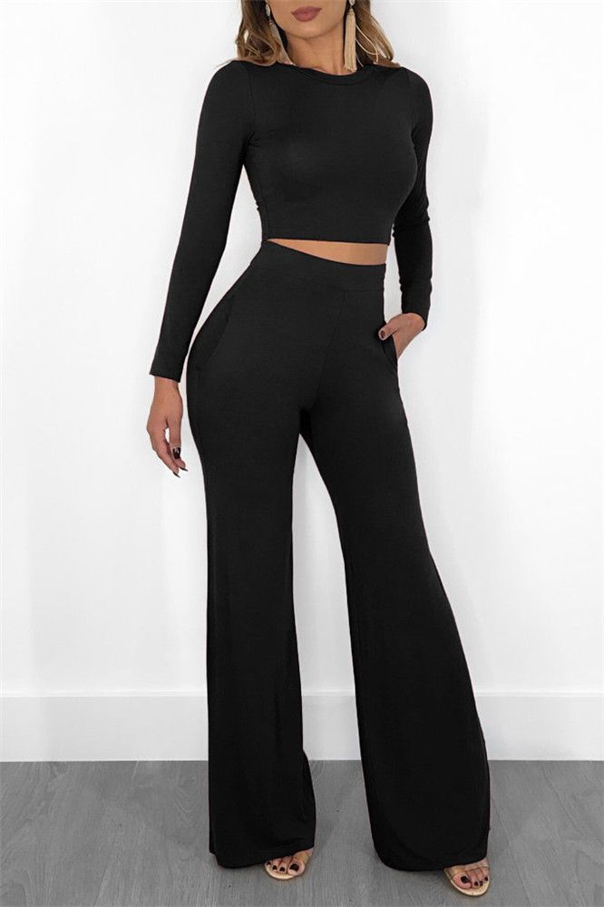 Compra Trajes Largos De 2 Piezas Para Mujer Crop Top Pantalón Ancho  Pantalón De Dos Piezas Conjunto Night Club Party Wear Barato | Entrega  Rápida Y Calidad | Es.Dhgate