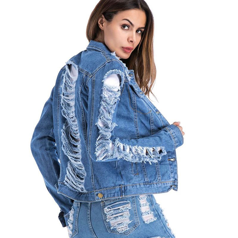 Sale > ripped jean jacket womens > in stock