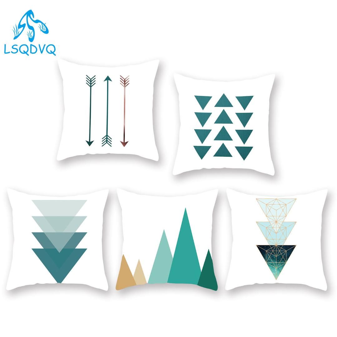 Nordic Style Couch Pillows Covers Green Geometric Wave Stripe