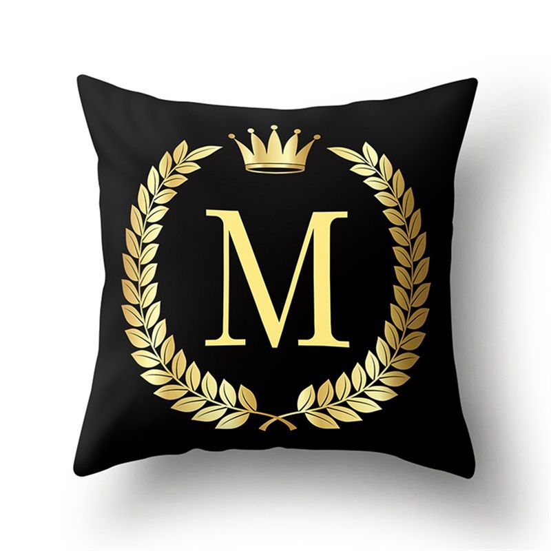 Black Gold Letter Pillow Cases Wreath Crown Polyester Peach Skin