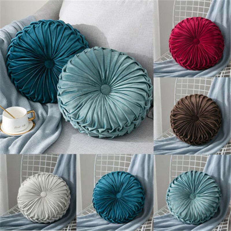 Velvet Pleated Round Floor Cushion Pillow Pouf Cover Throw Home