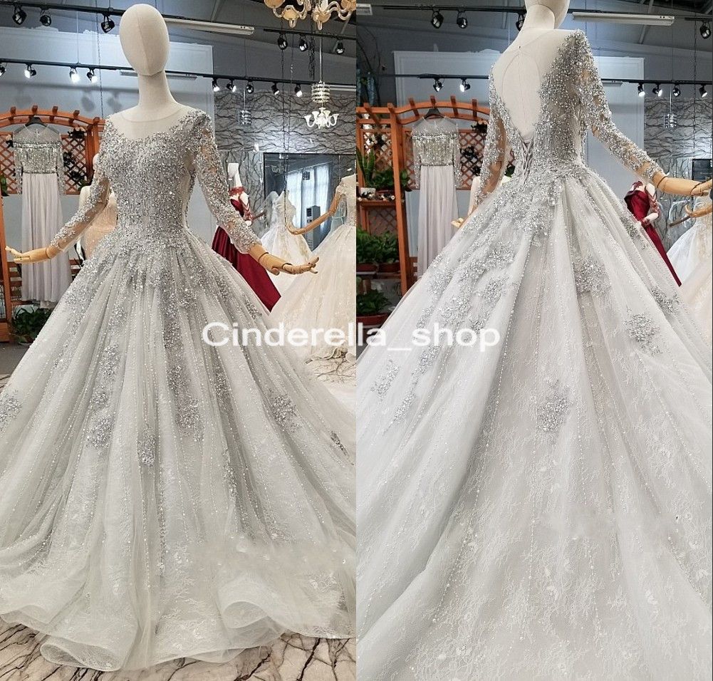 Acquista Abiti Da Sposa Con Maniche Lunghe Di Strass Di Lusso In