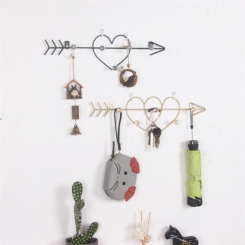 2020 Iron Art Wall Hook Double Heart Wall Hanger Key Decorative Hooks