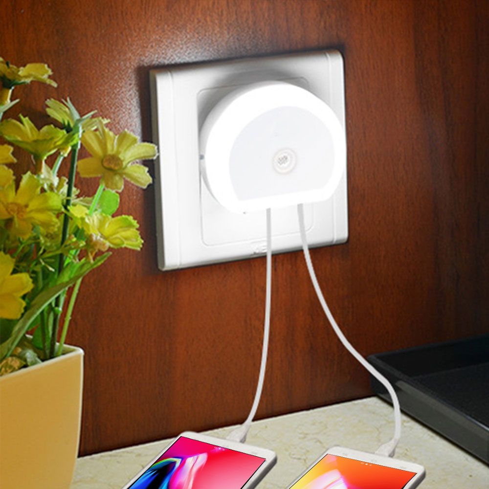 LED luz de noche con doble USB Cargador De Pared Enchufe anochecer para Lámparas De Pared Sensor Amanecer
