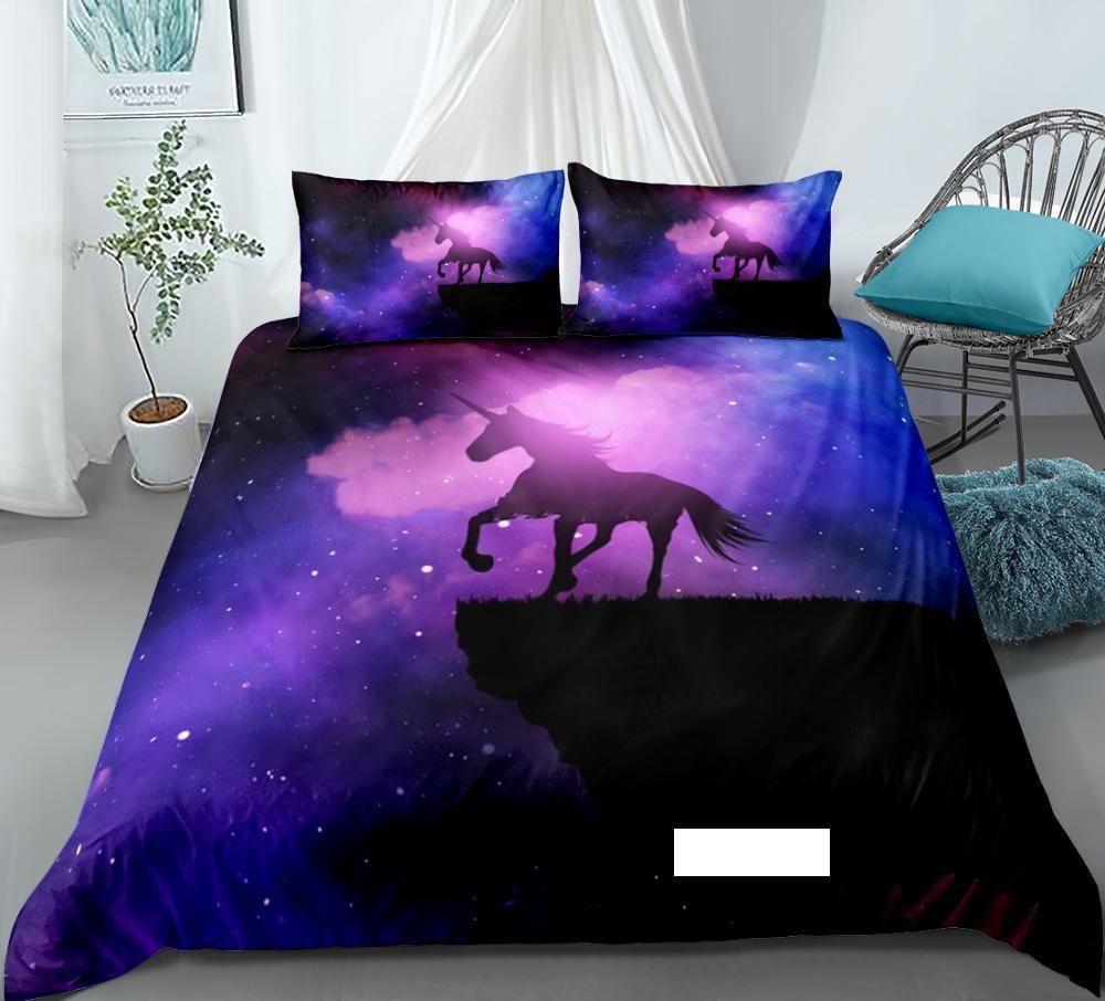 3d Unicorn Duvet Cover Set Purple Galaxy Bedding Set Queen Starry