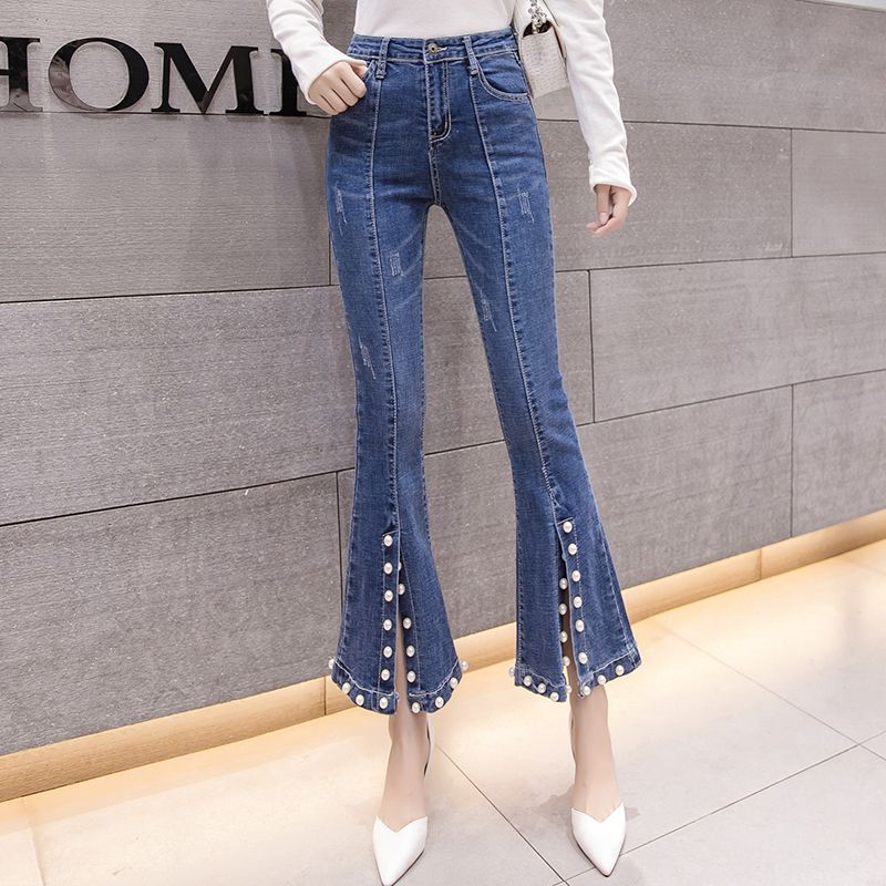 Compra Pantalones De Mezclilla Para Mujer Jeans Pantalones De Mezclilla  Mujeres 2021 Primavera Otoño Moda Pantalones Trompeta Femenino Estilo  Coreano Slim Stretch Split Bead Pearl 2368 Barato | Entrega Rápida Y  Calidad | Es.Dhgate