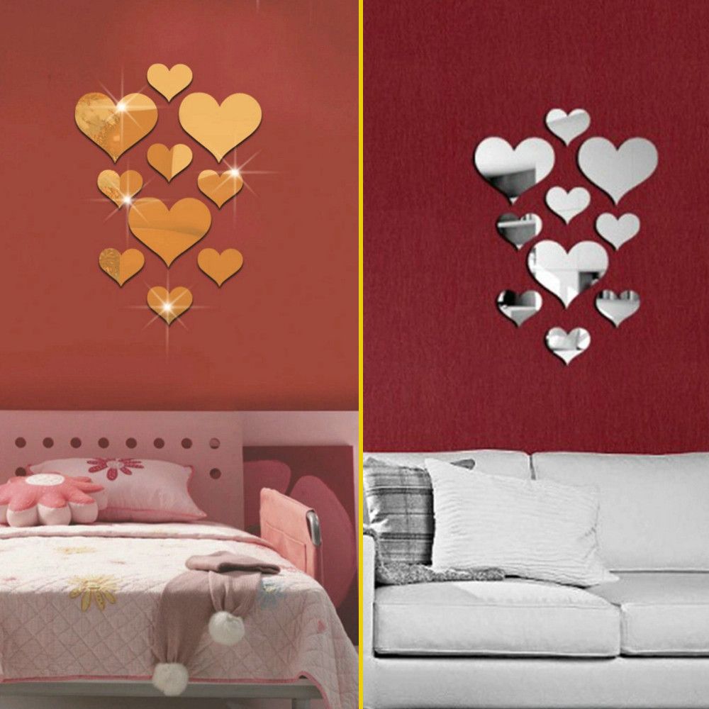 3D Hearts Mirror Wall Stickers Decal DIY Art Mural Removable Home Room Decor