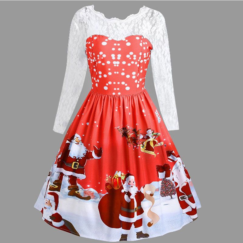 Buon Natale Donne.Acquista Vestito Di Chrismas Signora Delle Donne Buon Natale Vintage Babbo Natale Stampa Patchwork Di Pizzo Mini Abiti Da Festa Vestiti Delle Donne Di Nuovo Anno A 19 07 Dal Daylight Dhgate Com