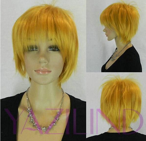 Popular Heat Resistant Hair Short Bright Yellow Straight Rock Star