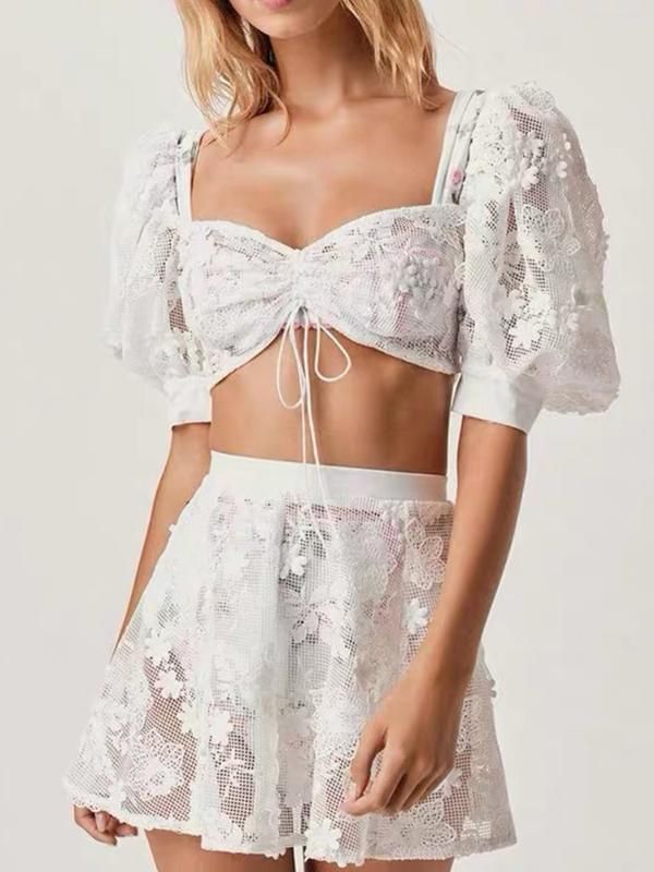 2 piece white lace set