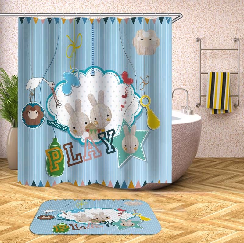 2019 Custom Cartoon Animal Shower Curtain Polyester Fabric