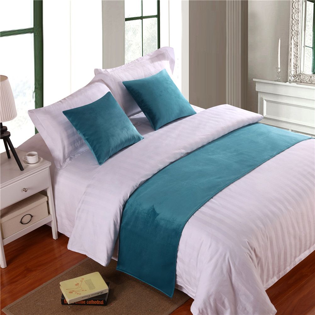 Luxury Velvet Bed Runner Scarf Bed Tail Towel Hotel Home Bedroom Bedding Decor 