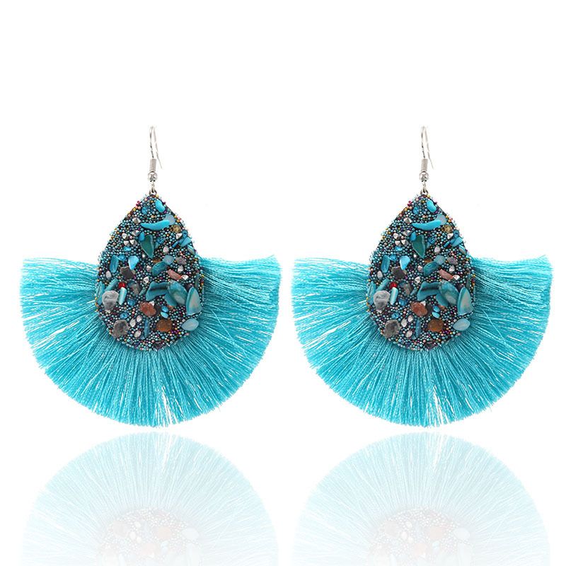 Thread Tassel Dangle Earrings Druzy Stud Earrings Bohemian Ethnic Fringe Statement Drop Earrings