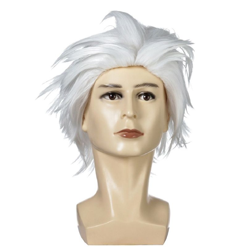 Short Wavy Cosplay Man Wig White 32 Cm Synthetic Hair Wigs