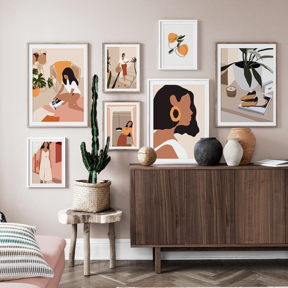 2020 Abstract Fashion Vintage Girl Minimalist Wall Art Canvas