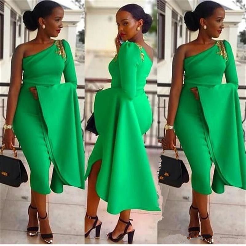 African Mermaid Prom Dresses 2019 New One Shoulder Ruffles Green Tea ...