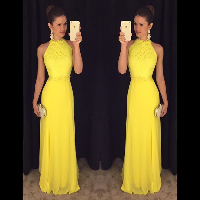 Compre Vestidos De Fiesta De Lujo 2018 Vestidos De Fiesta Amarillos Con Cuello En O 2019 Vestidos De Fiesta De Fiesta De Graduación De La Tarde Formal Apliques Encaje Gasa Vestidos De