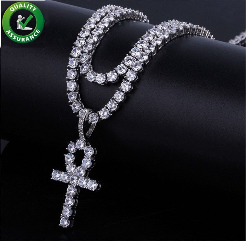 Gold Iced Out Cz Sharp Sides Cross Pendant Hip-Hop 24" Inch Cuban Necklace Chain 