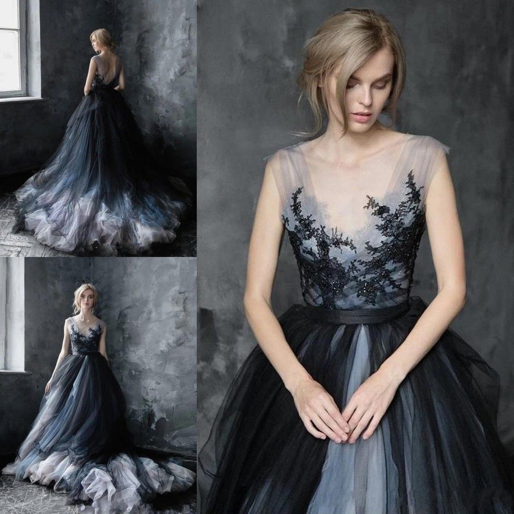 Discount Impressive A Line Scoop Black Wedding Dresses