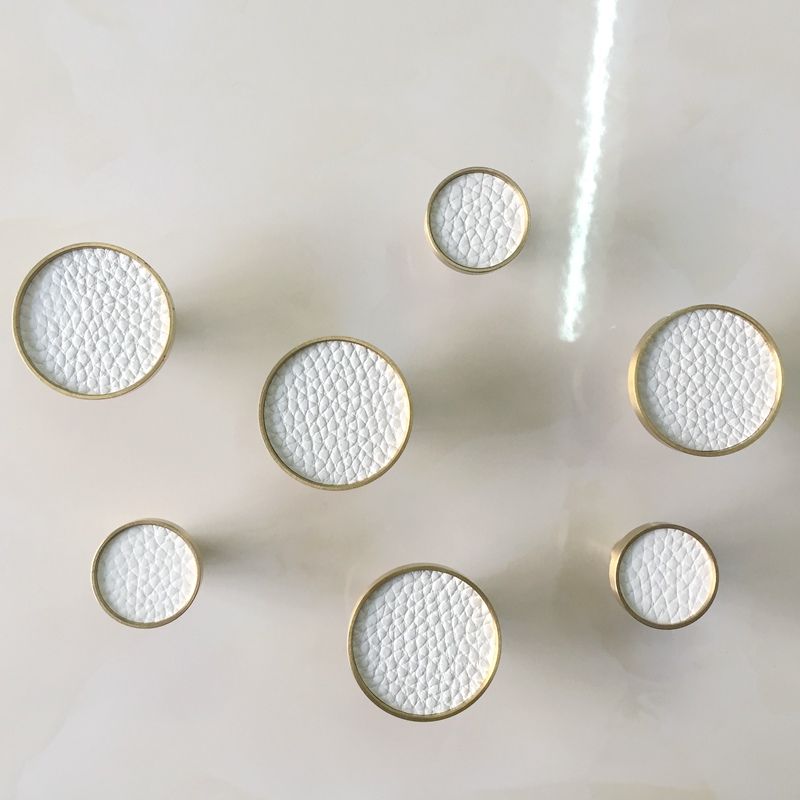 2019 Decorative Solid Brass Cabinet Knobs Pulls White Leather