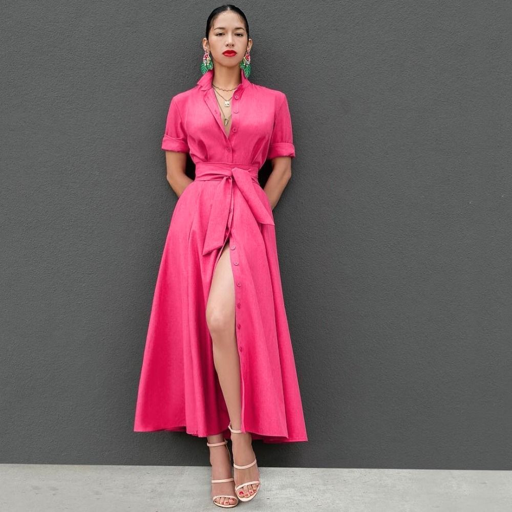 long dresses with buttons in front