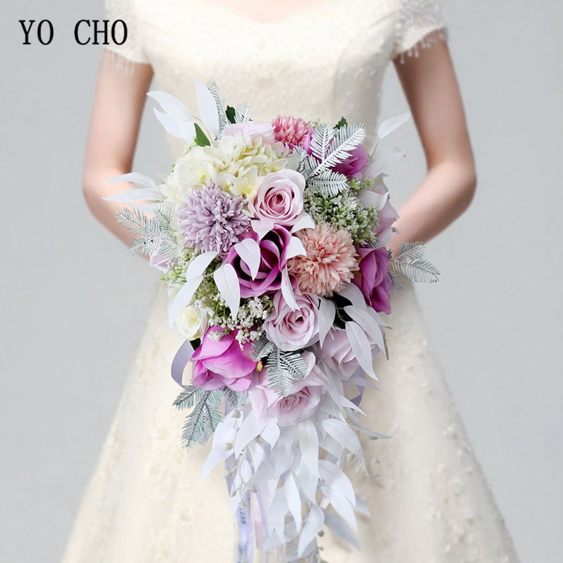 2019 Yo Cho Artificial Rose Bouquet Flower Waterfall Wedding