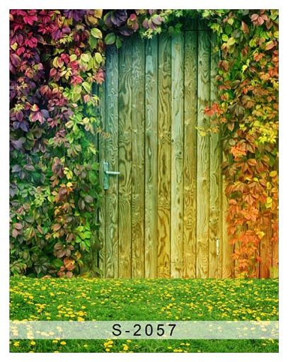 2020 5x7ft Dark Green Leaves Branch House Wood Door Grass Garden