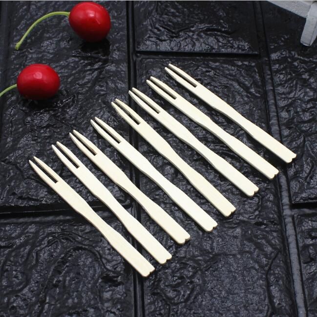 Disposable Bamboo Forks Fruit Stick Finger Food Pick Wooden Fruit Fork