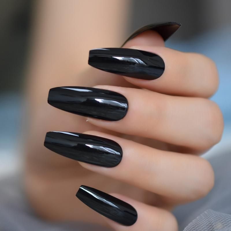 Sólido Negro Coffin Nails bailarina Falso puntas de las uñas muy larga  cubierta completa de acrílico
